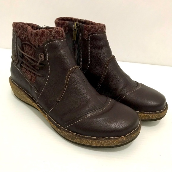 Aetrex Tessa Sweater Ankle Leather Wedge Boots Size 7.5-8 - Picture 1 of 9